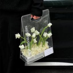 Caixa De Flor De Acrílico Triângulo, Buquê De Flores Frescas Lidar Com Caixa De Presente, Suprimentos De Arranjo Sólido De Florista Transparente Portátil - Image 2