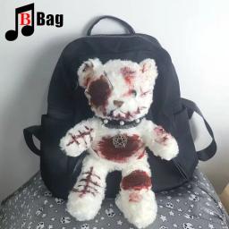 Harajuku Cosplay Backpack para Mulheres e Meninas, Mochilas Oblíquas para Urso, Bolsa para Computador, Mochilas Escolares de Halloween, Y2K, Estudantes - Image 1