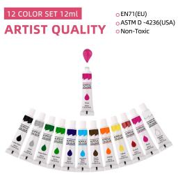 Conjunto de Tinta Acrílica Impermeável para Iniciantes, Arte Suprimentos para Artistas, Pintura DIY em Parede de Lona, Projetos Artesanais, Tubos 9ml, 12 Cores - Image 2