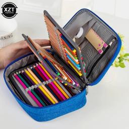 Universal 72 Buracos Escola Casos 3 Compartimentos Escola Lápis Canvas Case Tecido Pen Bag Box Pouch For Artist Stationery Supplies - Image 2
