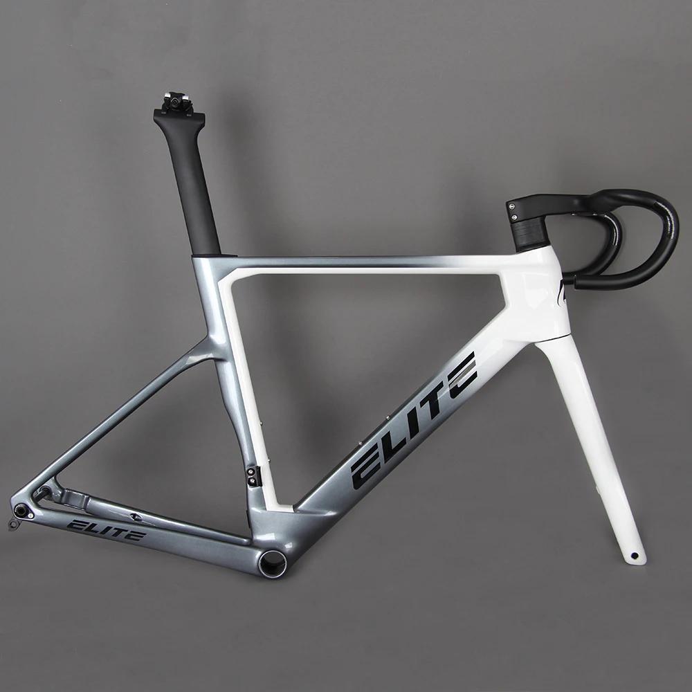 Conjunto de quadros de carbono de corrida elite r52 quadro de bicicleta de estrada de fibra de carbono t1000 cabo interno completo com guiador di2 freio a disco 700*28c - Image 1