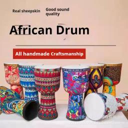 Mão Africano tambor portátil com colorido Art Pattern, ABS pele de carneiro, tambor cabeça percussão, instrumento Musical, Djembe, 8" - Image 1