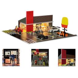 G FANS-Modelo de Diorama de Garagem de Carro com Luzes LED, Estacionamento, Cidade, Conjuntos de Modelos DIY, Pode Ser Combinado com Cidades, 1:64 - Image 3