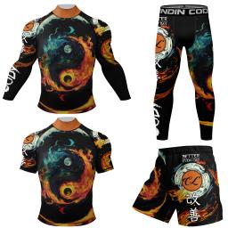 Desgaste de artes marciais feito sob medida para homens, pescoço simulado quente, terno protetor de Rash MMA, BJJ Fitness e grappling, conjuntos curtos, alta qualidade - Image 2