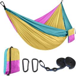 Rede portátil para acampamento ao ar livre, 1-2 pessoas, correspondência de cores, com tecido de pára-quedas de nylon de alta resistência, cama suspensa 270*140cm - Image 1