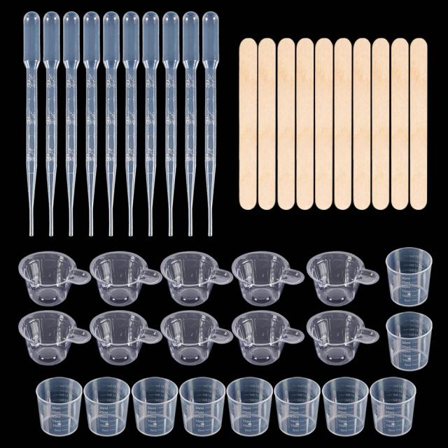 Kit Completo para Fundição de Resina: 10 Copos de Medição, Varas de Madeira e 10 Droppers para Artesanato e Joias DIY