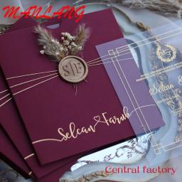 Veludo Envelope cartão acrílico, convite do casamento com o selo de cera adesivo definido, baixo Moq, RSVP cartões - Image 2