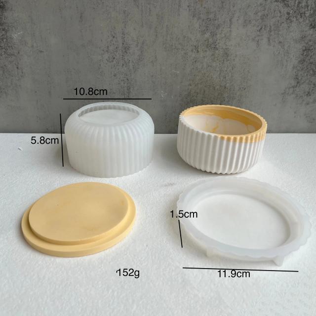 Candle Jar com Listras, Molde de Silicone para DIY, Armazenamento Artesanal, Suporte de Caneta em Cimento, Vaso de Artesanato e Decoração de Casa