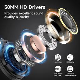 fone de ouvido sem fio bluetooth Oneodio Pro-C Fones de Ouvido Sem Fio: 110 horas de tempo de reprodução, Bluetooth 5.2, design dobrável e ajuste confortável, fones de ouvido estéreo com graves profundos e microfone - Image 5