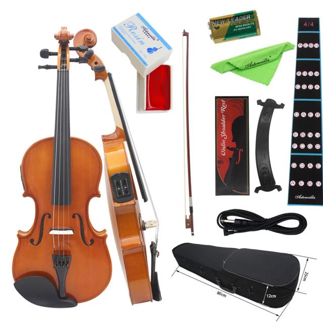 Violino Elétrico de Madeira Maciça Astonvilla 4/4 com Acessórios Inclusos: Arcocase, Cabos e Conexões