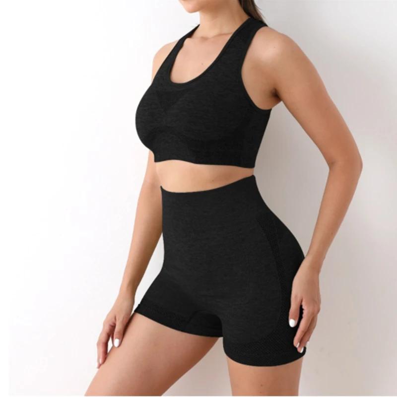 Conjunto de yoga ginásio shorts feminino esporte sutiãs sutiã treino topos para mulheres roupas de yoga leggings de fitness conjunto de ginásio sem costura conjuntos de yoga - Image 1