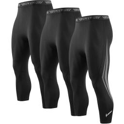Calças esportivas masculinas de compressão, calças justas esportivas ativas, leggings de treino atlético, calça corrida baselayer, 3/4 - Image 1