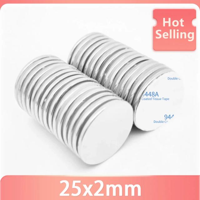 Ímã Magnético Redondo de Neodímio 25x2mm com Fita Adesiva Dupla Face 3M - Poderoso e Prático