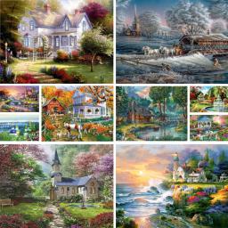 Paisagem campo casa ponto cruz kit completo bordado artesanato tricô bordado costura jóias mágicas decoração do quarto - Image 1