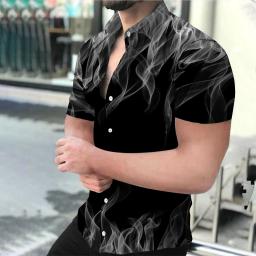 Camisa solta de manga comprida masculina, chama impressão 3D, tops grandes, botão respirável, moda casual, nova, verão - Image 6