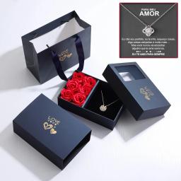 Rosa caixa de presente de quatro folhas grama colar de coração para festa de aniversário dia das mães dia dos namorados presentes de natal namorada - Image 1