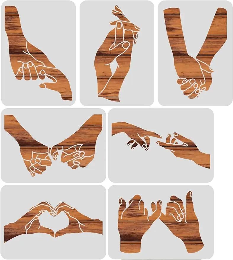 Gesto reutilizável Padrão Pintura Stencils, Gesto Temático Pintura Art Templates, Desenho Plástico, 7 Estilos, 11,7x8,3" - Image 1