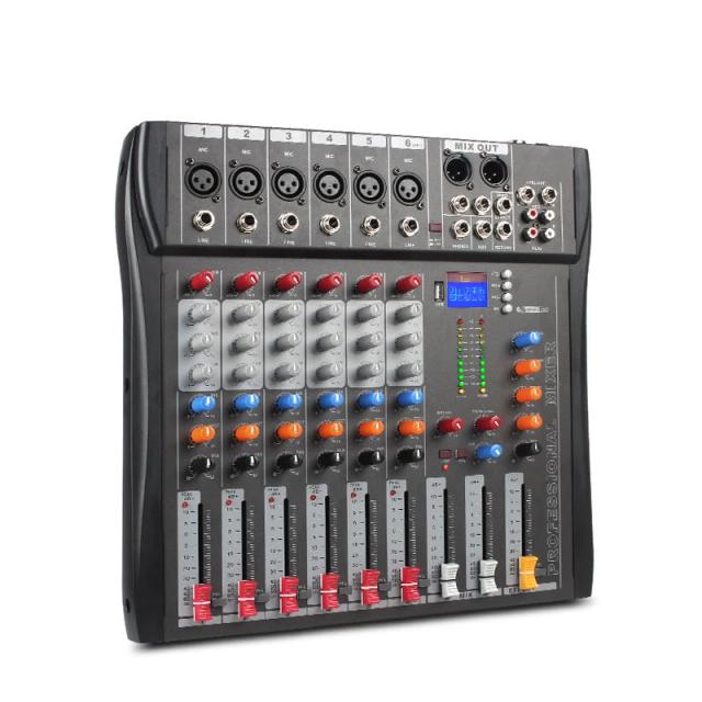 Mixer de Áudio Profissional 6 Canais para DJ, Palco, Estúdio em Casa e KTV