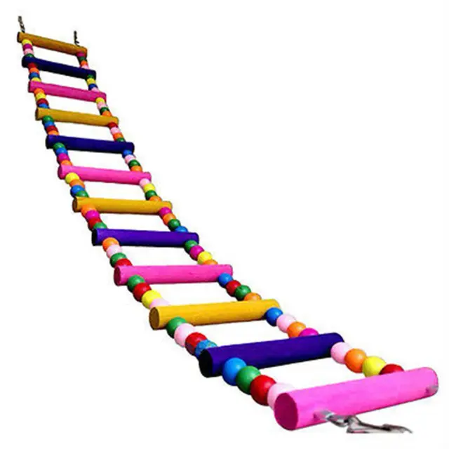 Brinquedo Colorido para Pássaros: Escalada com Corda, Tijolos de Madeira e Acabamento Ideal para Papagaios, Calopsitas e Lovebirds