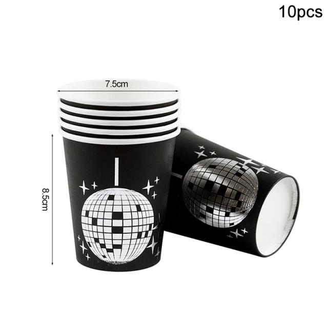 Utensílios de Mesa Descartáveis para Festa Temática de Discoteca: Decoração Prata com Bola de Disoteca, Guardanapos e Copos para Aniversários e Casamentos dos Anos 70
