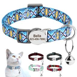 Coleiras ajustáveis impressas personalizadas do filhote de cachorro do gatinho do colar do gato com o sino gravado livre da placa de identificação anti-coleiras perdidas dos gatos - Image 1