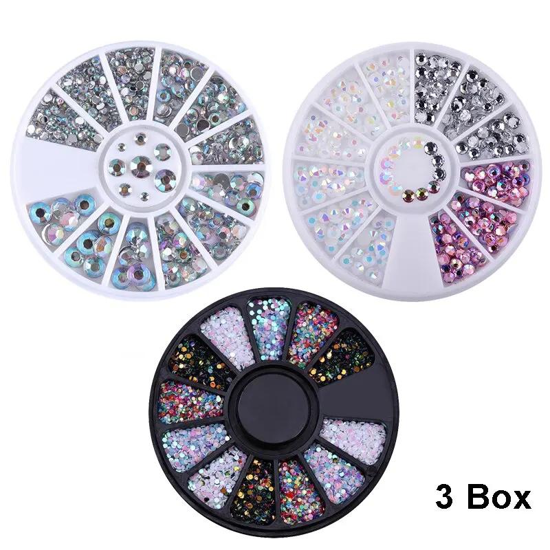 Conjunto de strass de cristal AB colorido misto, unhas 3D Flatback, gemas e encantos DIY, decoração artesanal manicure, 3 caixas - Image 1