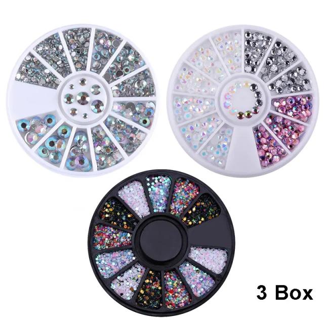 Conjunto Variado de Strass de Cristal AB Colorido para Unhas 3D - Gemas e Encantos DIY em 3 Caixas para Decoração Manicure