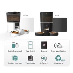 Alimentador automático inteligente Pet com gravador de câmera, 4L, cães pequenos Food Dispenser, Timing Quantitative Double Bowl, gatos - Image 2