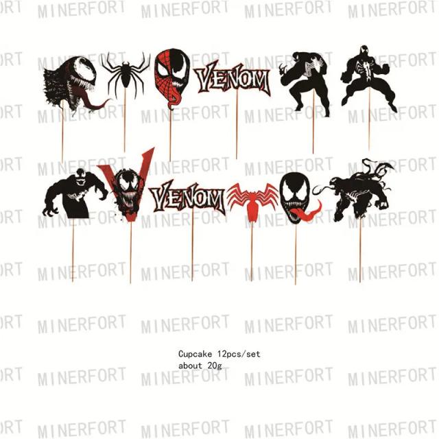 Conjuntos de Louça Descartável Venom para Aniversários Infantis com Decoração e Balões para Meninos e Meninas