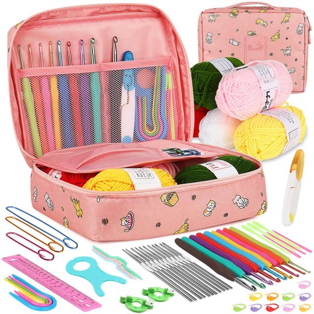 Kit Completo com 53 Peças de Ganchos de Crochê e Agulhas de Tricô para Artesanato e Costura com Saco de Armazenamento