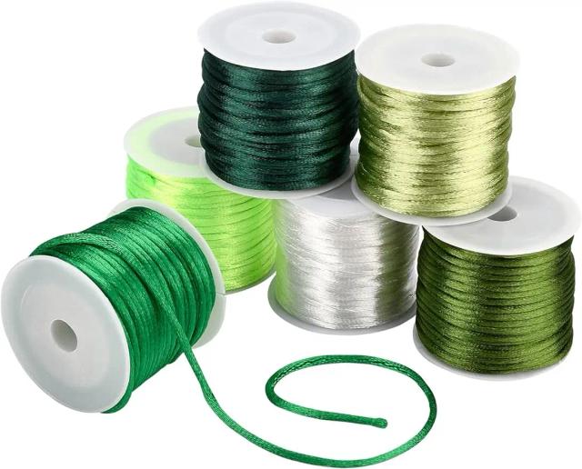 Corda de Nylon Verde 2mm para Macramé, Colares e Pulseiras de Amizade com Rattail Silk e Beading