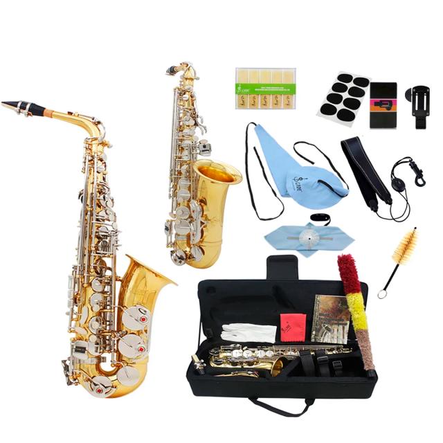 Saxofone Alto Slade em Latão Profissional com Palhetas, Correias, Almofada para Dentes e Escova - Acessórios Completos para Músicos