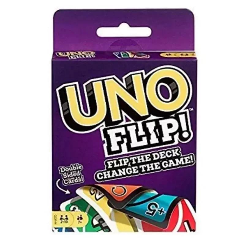 1 unidade Mattel UNO FLIP! Jogos família engraçado entretenimento jogo de tabuleiro diversão jogando cartas crianças brinquedos caixa de presente uno jogo de cartas crianças brinquedos - Image 1