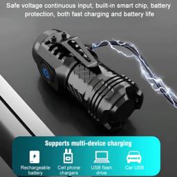 Lanterna LED de Longo Alcance, Luz Forte, Recarregável, Super Bright, Iluminação Portátil, 3 Olho Pequeno, Canhão de Aço, Casa, Mini - Image 6
