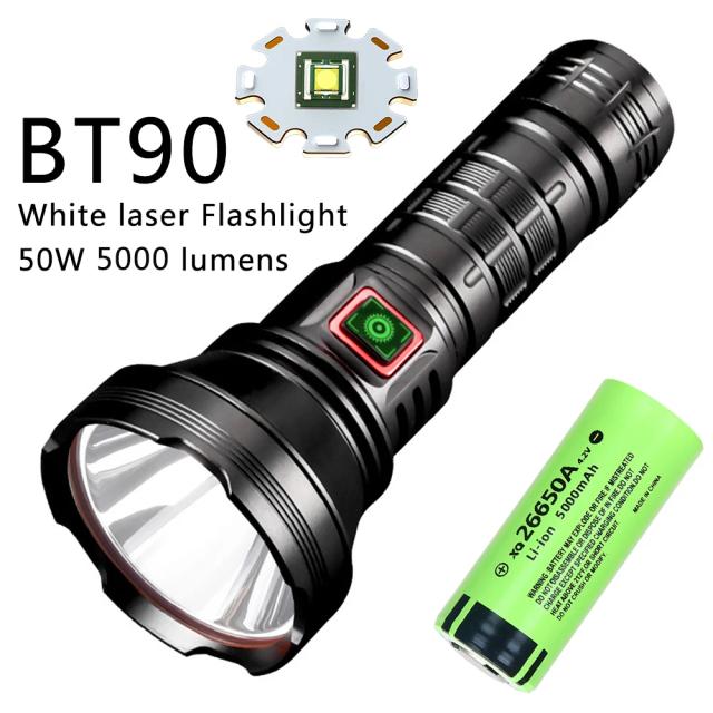 Xiangfire bt90 5000lm tocha led 50w poderosa luz forte lanterna de longo alcance usb c recarregável 18650/26650 tocha de carregamento