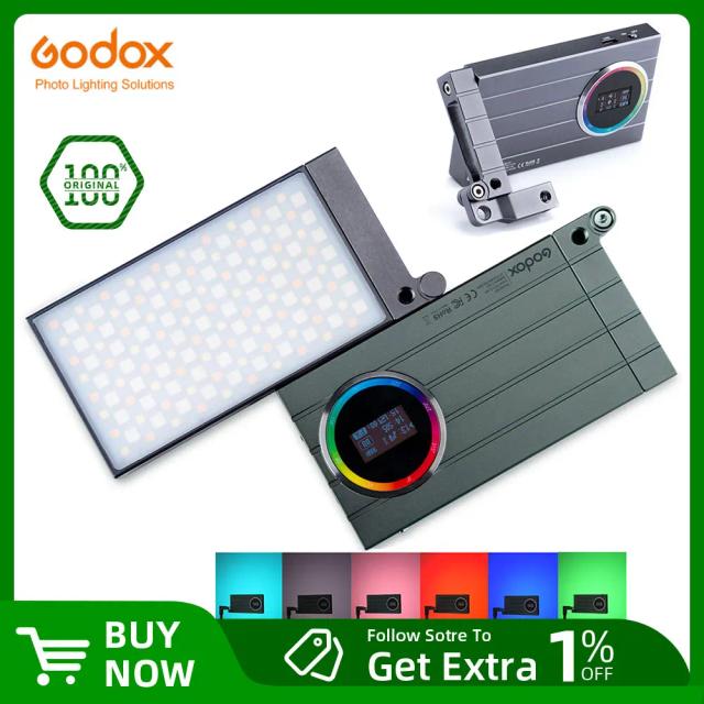 Luz LED RGB Godox Recarregável Tipo C Compacta com Efeitos Especiais para Vídeos 2500K-8500K M1