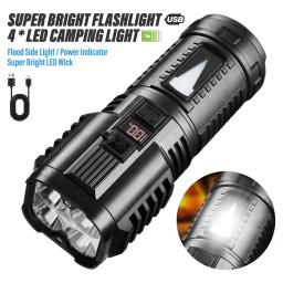 Lanterna led super brilhante recarregável, luz de acampamento ao ar livre com luz lateral de inundação, quatro contas, display digital de energia - Image 1