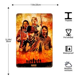 Red dead redemption 2 decoração de metal cartaz do vintage estanho sinal de metal placa decorativa para pub bar homem caverna clube decoração de parede - Image 6