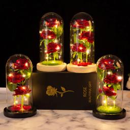 Flores Artificiais LED com Galáxia de Vidro, Flores Preservadas, 3 Rosas, Presente de Dia dos Namorados, Natal e Aniversário para Mulheres, Menina - Image 2