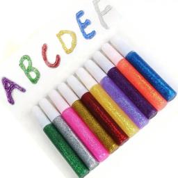 10 cores conjunto de glitter em pó adesivo crianças diy artesanato de papel arte pintura desenho cola líquida pigmento prego gel caneta - Image 1