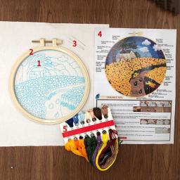 DIY Flower Embroidery Starter Kit com Padrão de Paisagem, Pano Cor Threads, Ferramentas sem aro, Costura Art Craft, Home Decor - Image 2
