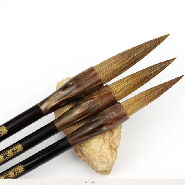 Conjunto de Canetas Pincel de Lã Castanho Weasel para Caligrafia - Arte Chinesa e Japonesa, Material Escolar e de Escritório