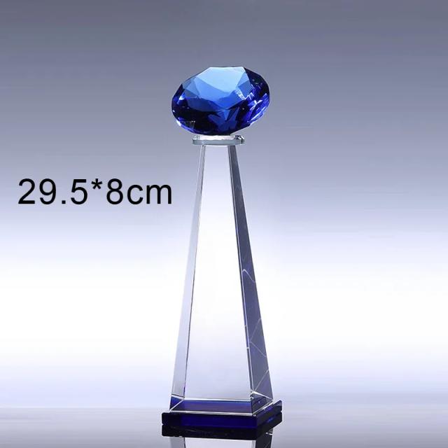 Troféu Colorido de Cristal em Diamante - Lembrança Artesanal de Vidro para Eventos Esportivos e Decoração de Casa, 29cm, 1 Unidade