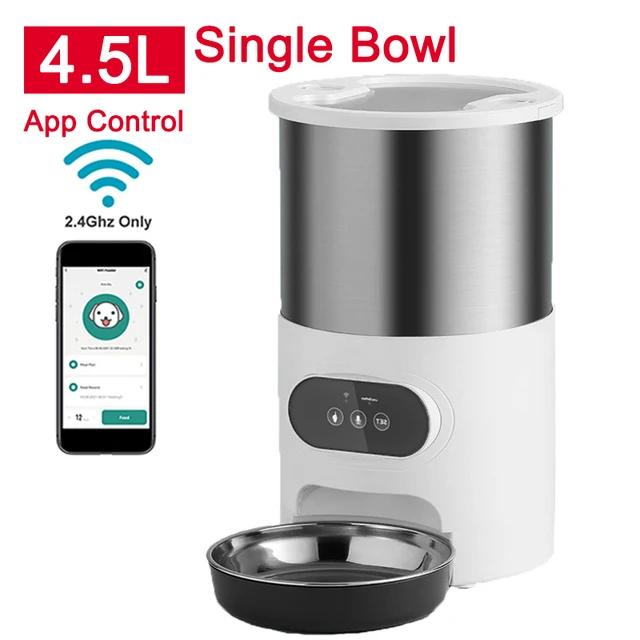 Dispensador Automático de Ração para Gatos e Cães com Controle pelo APP em Aço Inoxidável e Duas Refeições
