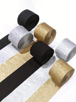 Balão e Cortina de Chuva, Fita de Papel Crepe, Serpentina de Franjas, Multicolorido, Dourado e Prateado, Preto, 1 Conjunto, 3 Rolos - Image 1