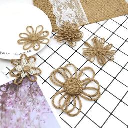Flores de serapilheira de juta, 5 peças, fio de juta, flores artesanais para diy artesanato floral feito à mão, decoração de festa de casamento para casa - Image 1