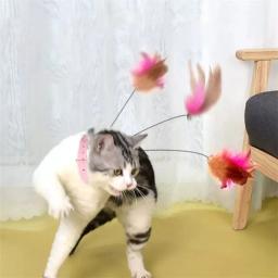 Brinquedos interativos para gatos, Teaser de penas engraçadas, Vara com Bell, Coleira de animais, Gatinho jogando varinha, Brinquedos de treinamento para gatos, Suprimentos - Image 4