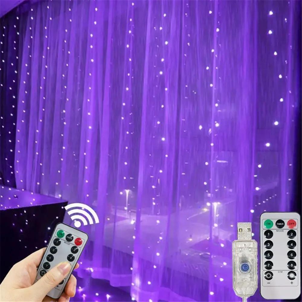 LED Cortina String Luz, Fada Decoração, USB, feriado, guirlanda, lâmpada, 8 modos, casa, festa de Natal, ano novo, casamento, 2024 - Image 1