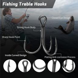 9km 10 pçs ganchos agudos de pesca 3x gancho triplo ganchos de pesca do mar para iscas duras para água salgada de água doce - Image 3