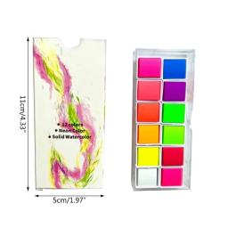 Tintas Aquarela Fluorescentes para Tecido DIY, Conjunto De Pintura De Artista Portátil, Papel De Madeira De Pedra, Nail Art, 12 Cores - Image 6